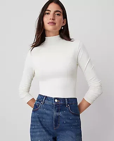 Ann Taylor Long-sleeve Mock Neck Top In Winter White