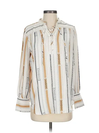 Pre-owned Ann Taylor Long Sleeve Polo Shirt In White