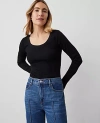 Ann Taylor Long Sleeve Scoop Neck Tee In Black