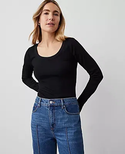 Ann Taylor Long Sleeve Scoop Neck Tee In Black