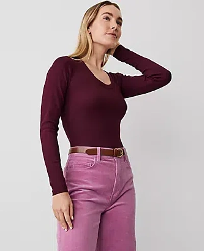 Ann Taylor Long Sleeve Scoop Neck Tee In Mauve Rose