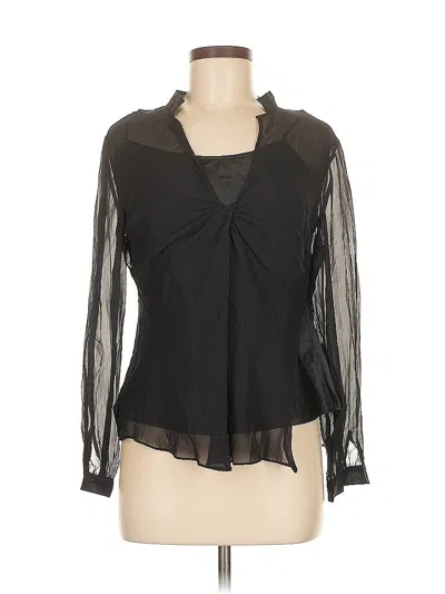Pre-owned Ann Taylor Long Sleeve Silk Top Black Keyhole Neckline Tops