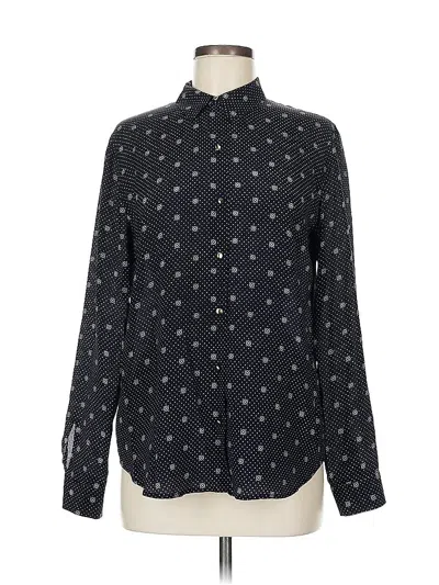 Pre-owned Ann Taylor Long Sleeve Silk Top Black Polka Dots Pattern Mock Neckline Tops