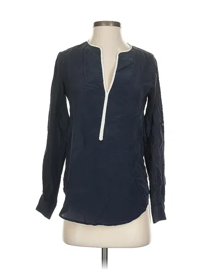 Pre-owned Ann Taylor Long Sleeve Silk Top Blue Open Neckline Tops