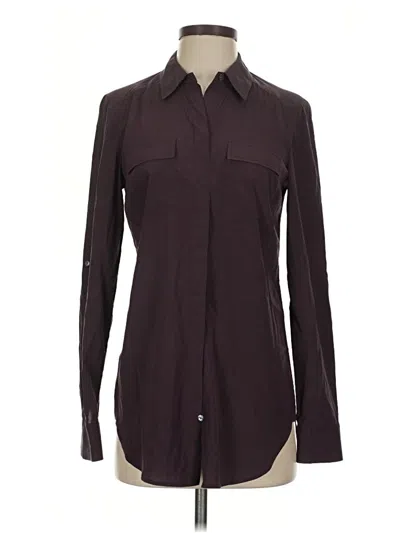 Pre-owned Ann Taylor Long Sleeve Silk Top Burgundy Open Neckline Tops