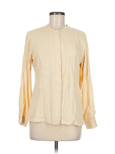 Pre-owned Ann Taylor Long Sleeve Silk Top Ivory Mock Neckline Tops In White
