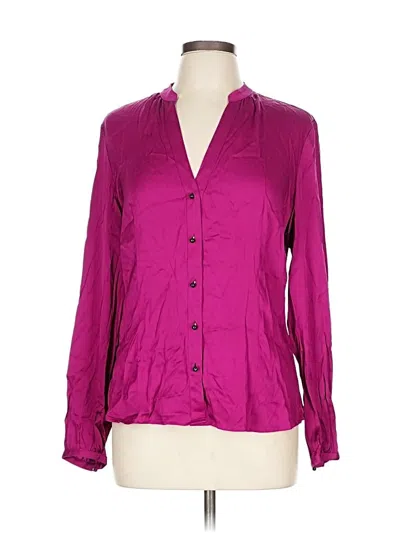 Pre-owned Ann Taylor Long Sleeve Silk Top Purple Open Neckline Tops