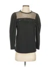 Ann Taylor Long Sleeve Top Black Crew Neck Tops In Black