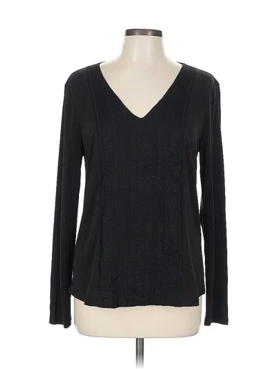 Pre-owned Ann Taylor Long Sleeve Top Black V Neck Tops