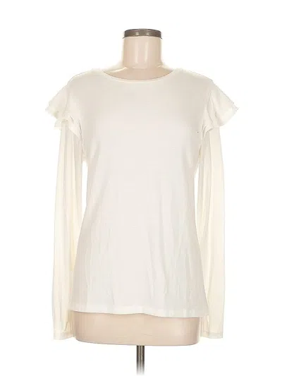 Pre-owned Ann Taylor Long Sleeve Top Ivory Crew Neck Tops In White