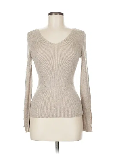 Pre-owned Ann Taylor Long Sleeve Top Tan Sweetheart Neckline Tops In Brown