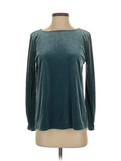 Pre-owned Ann Taylor Long Sleeve Top Teal Solid Pattern Boatneck Tops In Blue