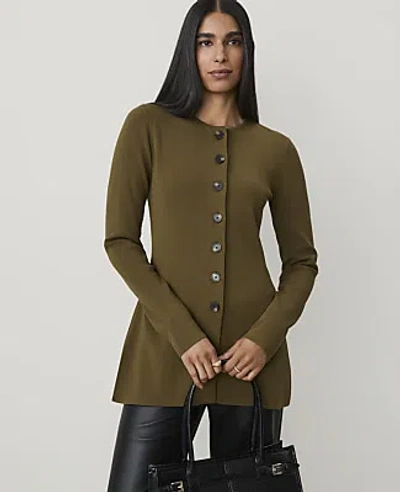 Ann Taylor Longline Cardigan In Olive Sprig