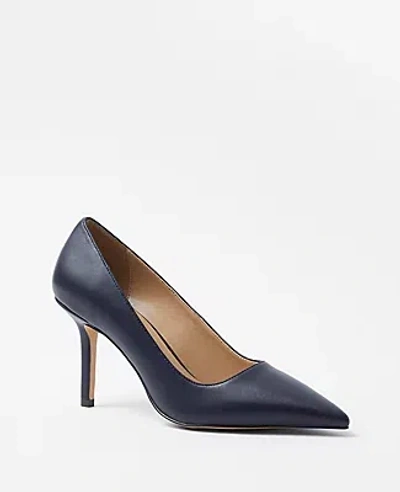 Ann Taylor Mae Leather Pumps In Navy Blue