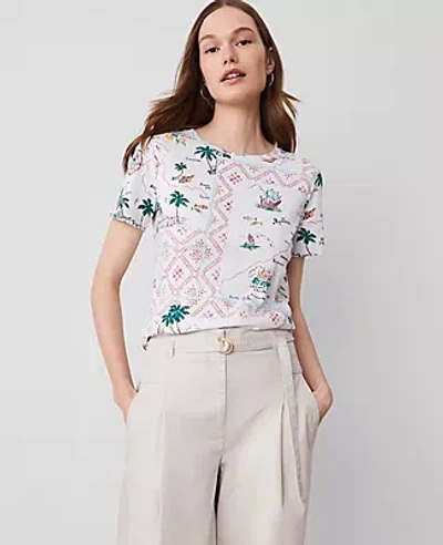 Ann Taylor Map Print Crew Neck Tee In Burnt Mauve
