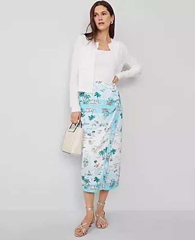 Ann Taylor Map Print Wrap Skirt In Blue Glow