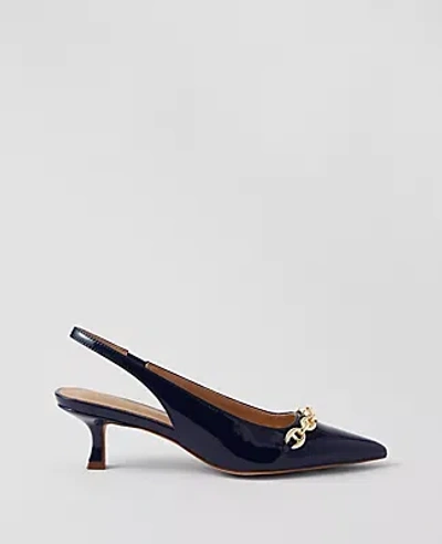 Ann Taylor Mariner Chain Patent Kitten Heel Pumps In Royalty Blue