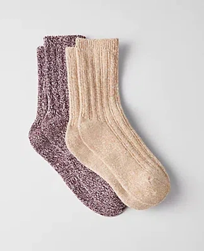 Ann Taylor Marled Crew Sock Set In Mauve Rose