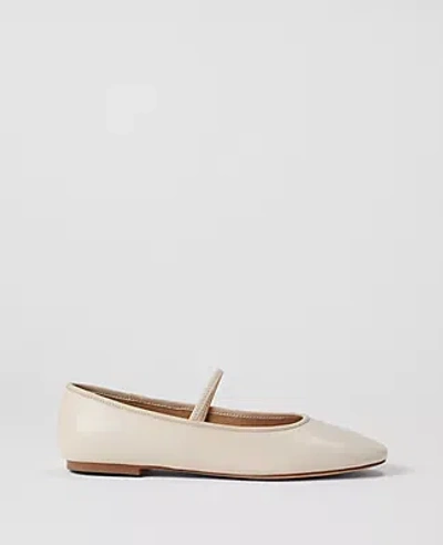 Ann Taylor Mary Jane Leather Ballet Flats In Pearl Shadow