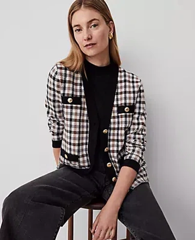 Ann Taylor Menswear Pattern Cardigan In Sahara