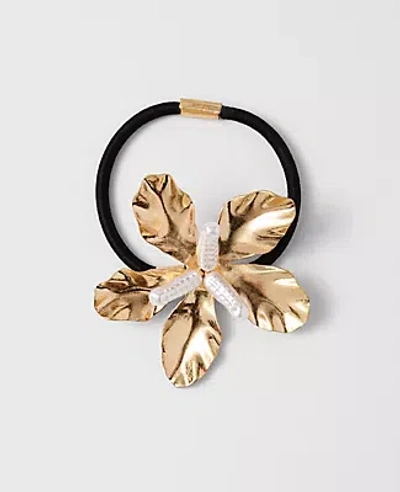 Ann Taylor Metal Flower Hair Tie In Gold