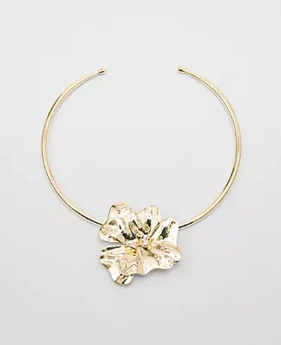 Ann Taylor Metal Flower Statement Necklace In Goldtone