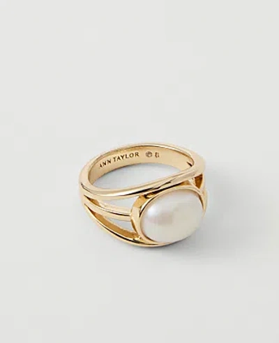 Ann Taylor Metal Pearl Heart Ring In Gold