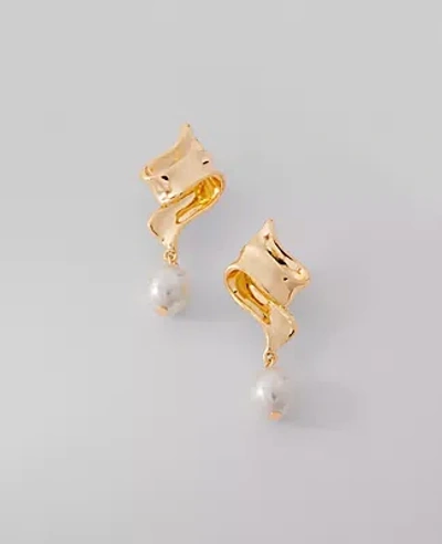 Ann Taylor Metal Pearlized Drop Earrings In Goldtone