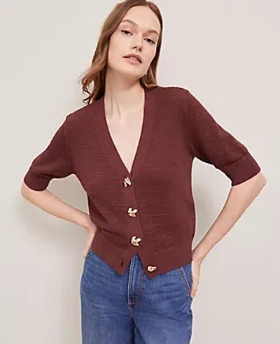 Ann Taylor Metallic Button V-neck Cardigan In Rich Walnut