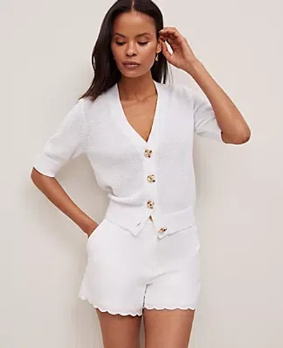 Ann Taylor Metallic Button V-neck Cardigan In White