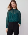 Ann Taylor Metallic-clip Ruffle Popover Top In Rainforest