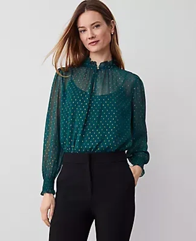 Ann Taylor Metallic-clip Ruffle Popover Top In Rainforest