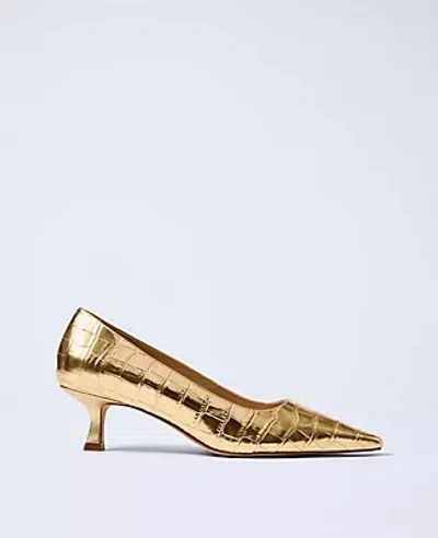 Ann Taylor Metallic Croco Kitten Heel Pump In Gold