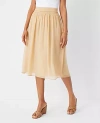Ann Taylor Metallic Dobby Stripe Shirred Waist Midi Skirt In Toasted Oat