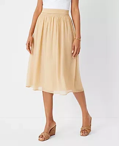 Ann Taylor Metallic Dobby Stripe Shirred Waist Midi Skirt In Toasted Oat