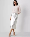 Ann Taylor Metallic Faux-leather Column Midi Skirt In Silver Metallic