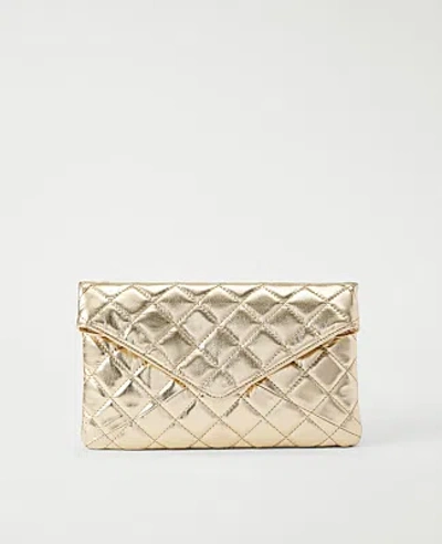 Ann Taylor Metallic Quilted Envelope Clutch In Gold Metallic