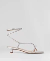 Ann Taylor Metallic Strappy Ankle Wrap Kitten Heel Sandals In Silver Metallic