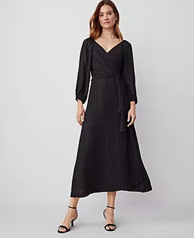 Ann Taylor Metallic Stripe Midi Wrap Dress In Black