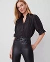 Ann Taylor Metallic Stripe Ruffle Button Top In Black