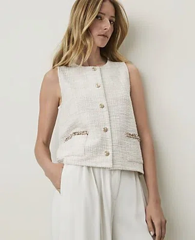 Ann Taylor Metallic Tweed Button Tank Top In Creamy Tweed Combo