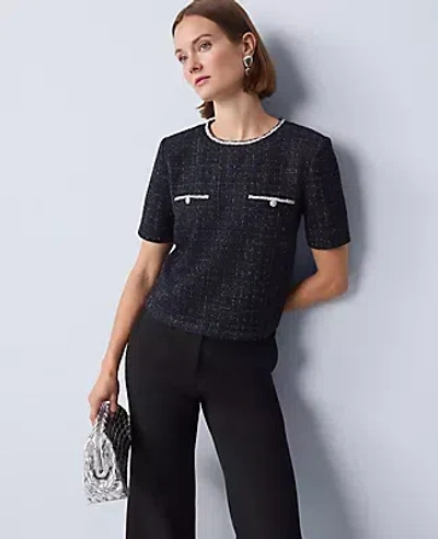 Ann Taylor Metallic Tweed Top In Black