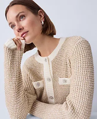 Ann Taylor Metallic Waffle Knit Sweater Jacket In White