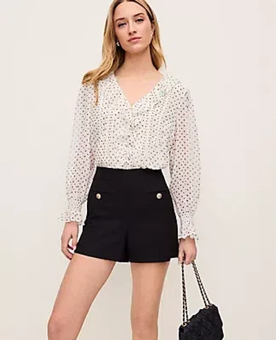 Ann Taylor Micro Dot Ruffle Trim Blouse In White
