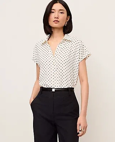 Ann Taylor Micro Dot Split Neck Blouse In White