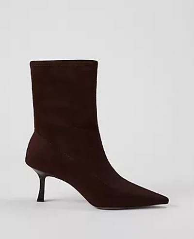 Ann Taylor Microstretch Suede Pointy Toe Bootie In Pure Chocolate