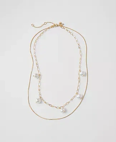 Ann Taylor Mini Pearl And Chain Layered Necklace In Gold