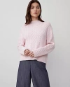 Ann Taylor Mixed Cable Mock Neck Sweater In Pink Ribbon