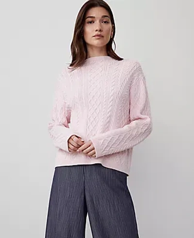 Ann Taylor Mixed Cable Mock Neck Sweater In Pink Ribbon