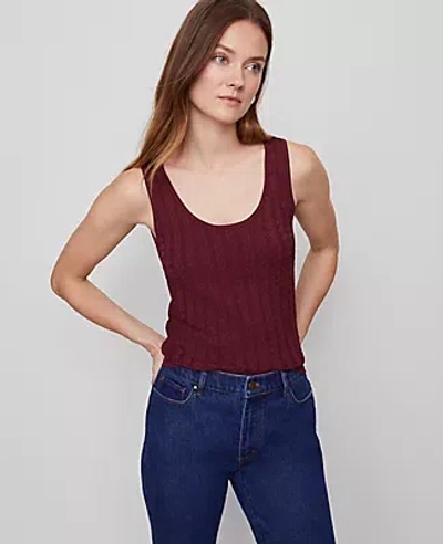 Ann Taylor Mixed Cable Sweater Shell Top In Burgundy